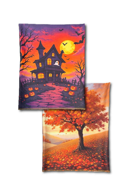 Autumn Leaves & Spooky House Double Sided Scene Sleeve