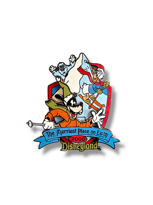 Disneyland Merriest Place on Earth Ski Goofy Donald Pin