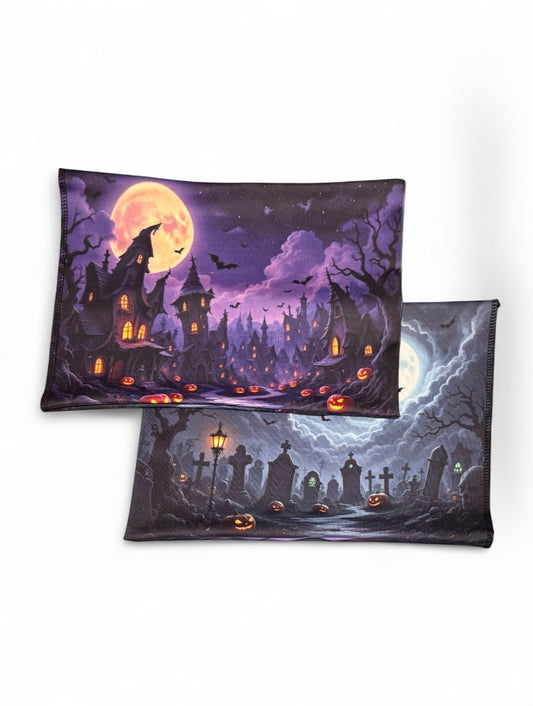 Misty Graveyard & Haunted Village Double Sided Scene Sleeve